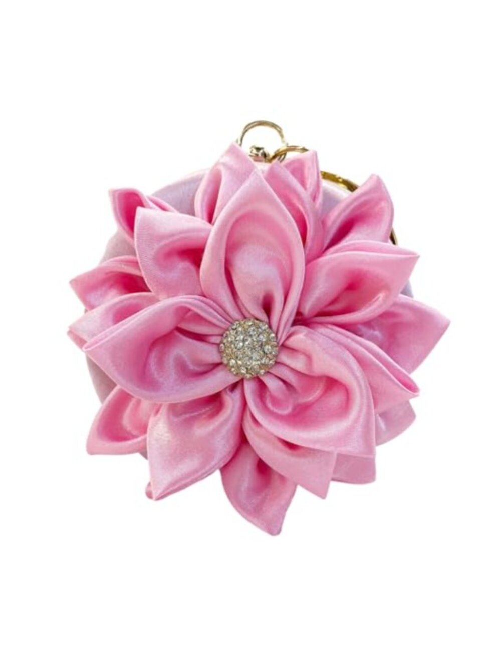 Satin Flower Clutch Rhinestone Evening Bag Wristlet Women